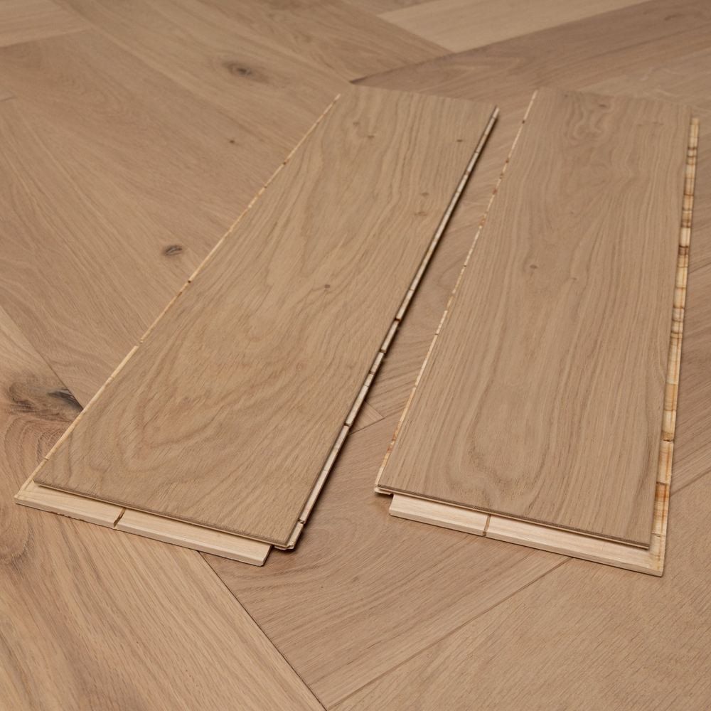 14mm Engineered Wood Herringbone Click System Classic Invisible Lacquered / Lac Modern Line Mid Oak Light