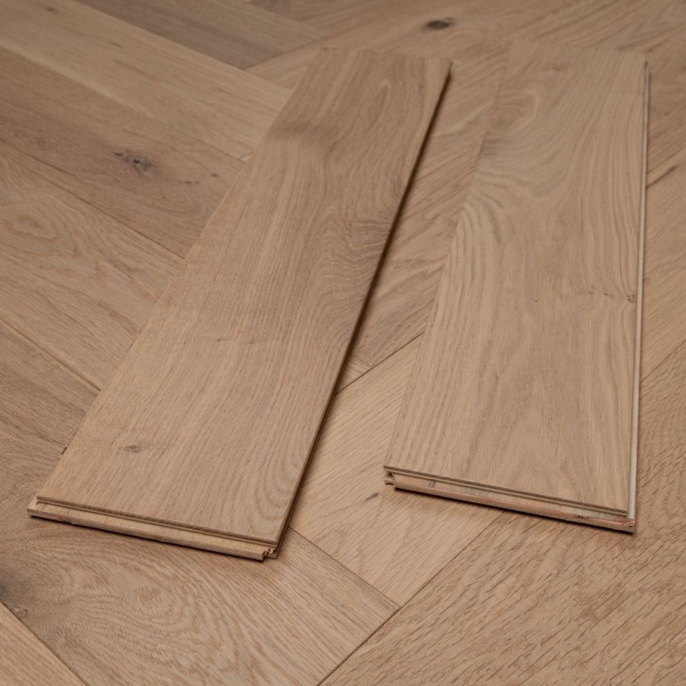 14mm Engineered Wood Herringbone Tongue & Groove Classic Invisible Lacquered / Lac Modern Line Mid Oak Light