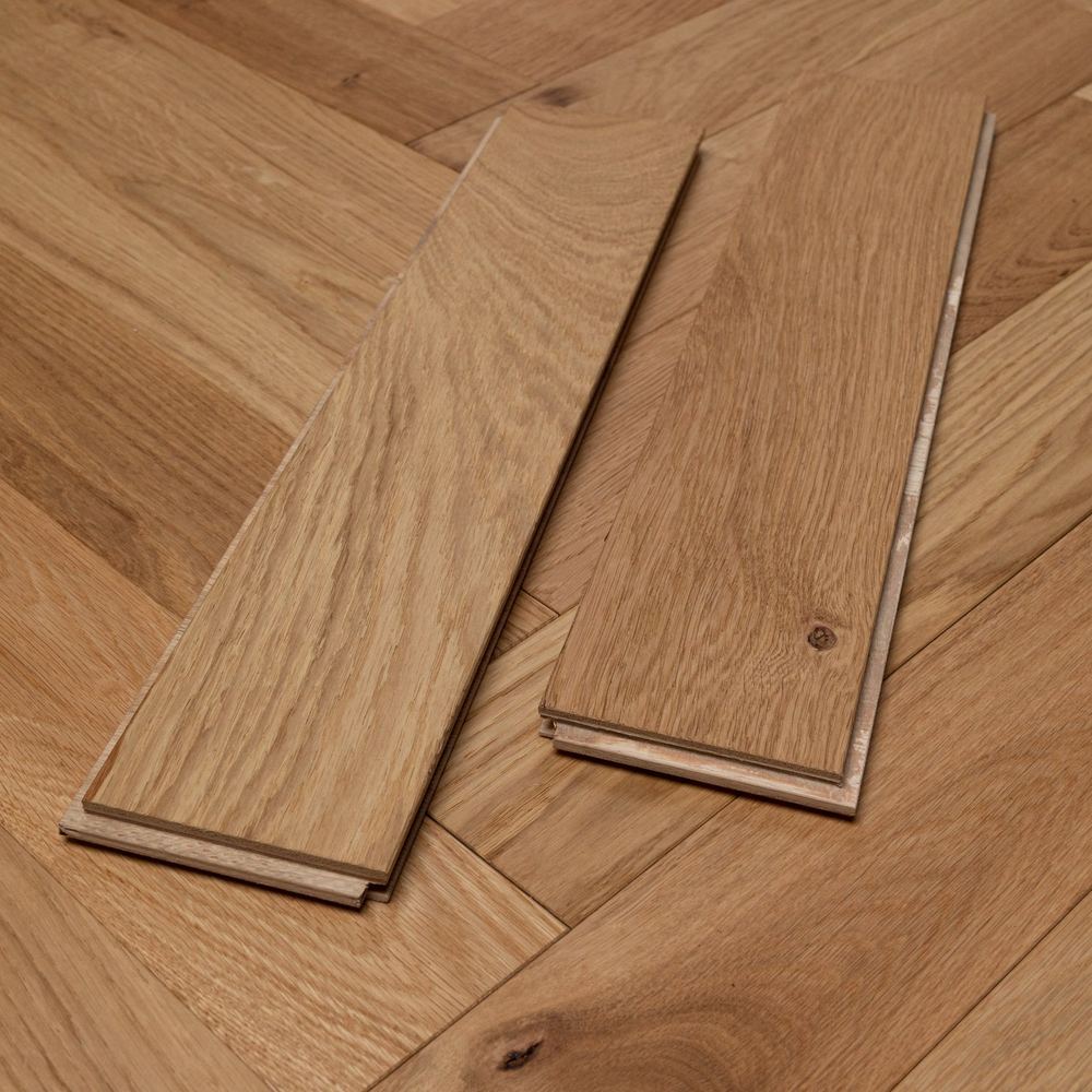 14mm Engineered Wood Herringbone Tongue & Groove UV Oiled Modern Line Narrow Planks Mid Oak Classic