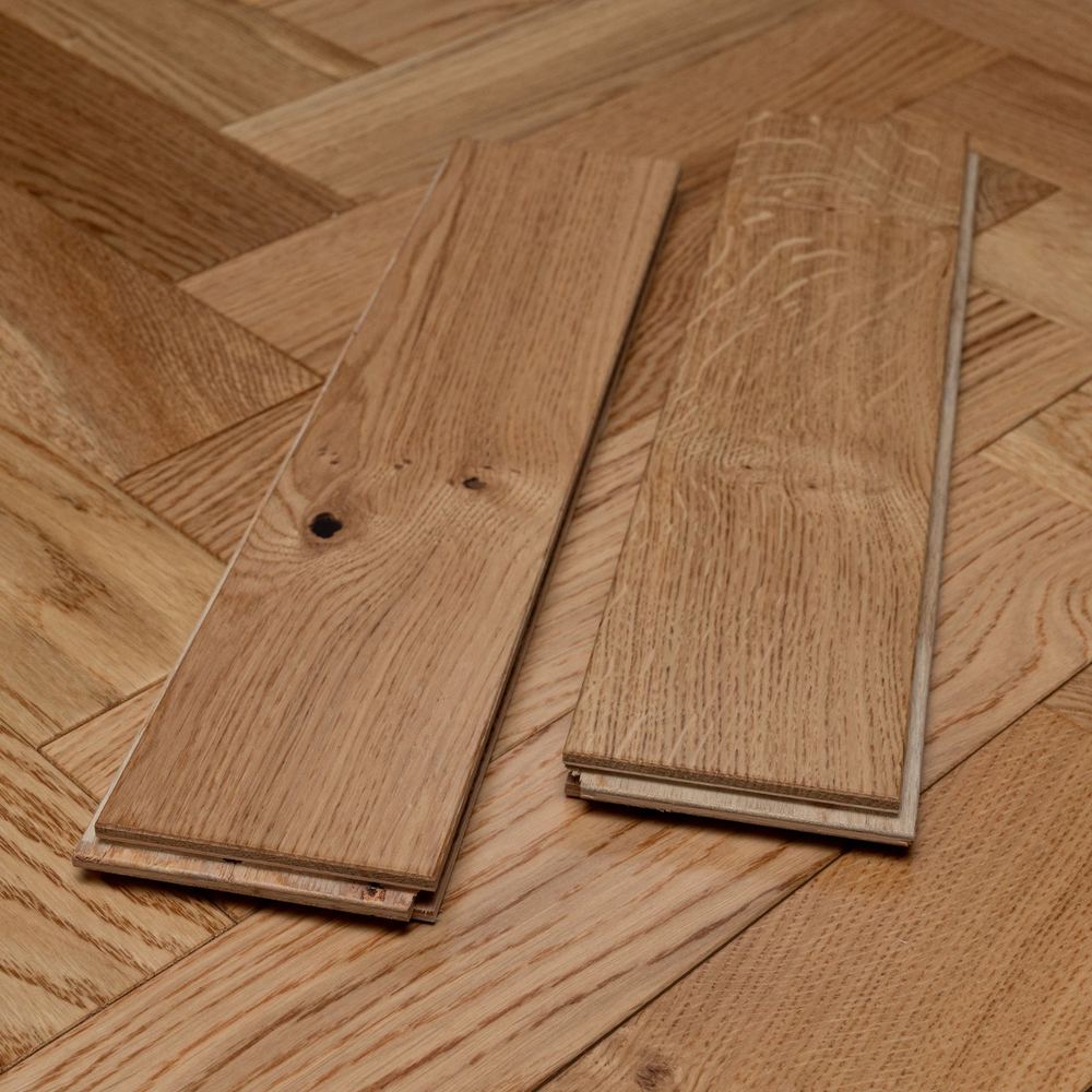 18mm Engineered Wood Herringbone Tongue & Groove Lacquered / Lac Modern Line Narrow Planks Mid Oak Classic
