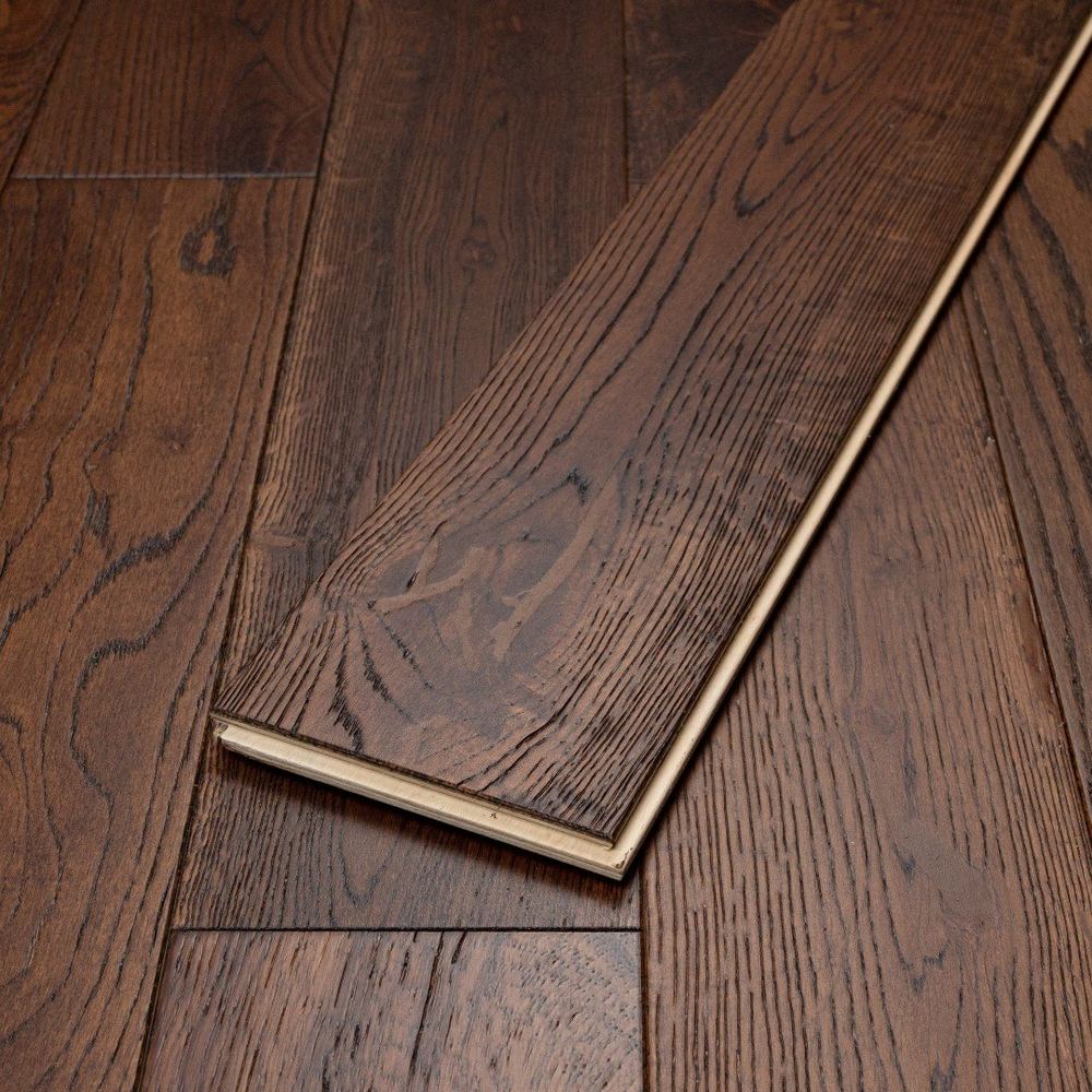 14mm Engineered Wood Straight Plank Tongue & Groove Brushed Lacquered / Lac Builder's Line Mid Oak Classic