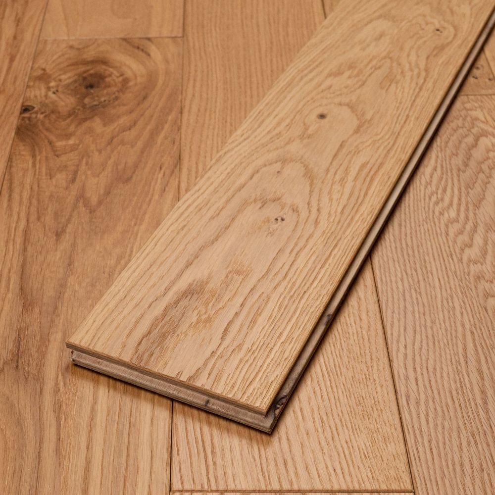14mm Engineered Wood Straight Plank Tongue & Groove Brushed Lacquered / Lac Builder's Line Mid Oak Rich