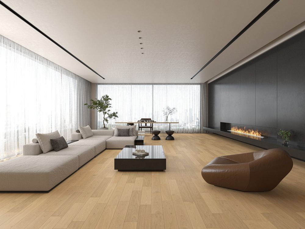14mm Engineered Wood Straight Plank Tongue & Groove Oak Essence Brushed Classic Lacquered / Lac Builder's Line Mid Oak Light