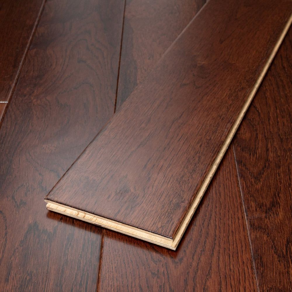 14mm Engineered Wood Straight Plank Tongue & Groove Walnut Colour Lacquered / Lac Builder's Line Mid Oak Rich