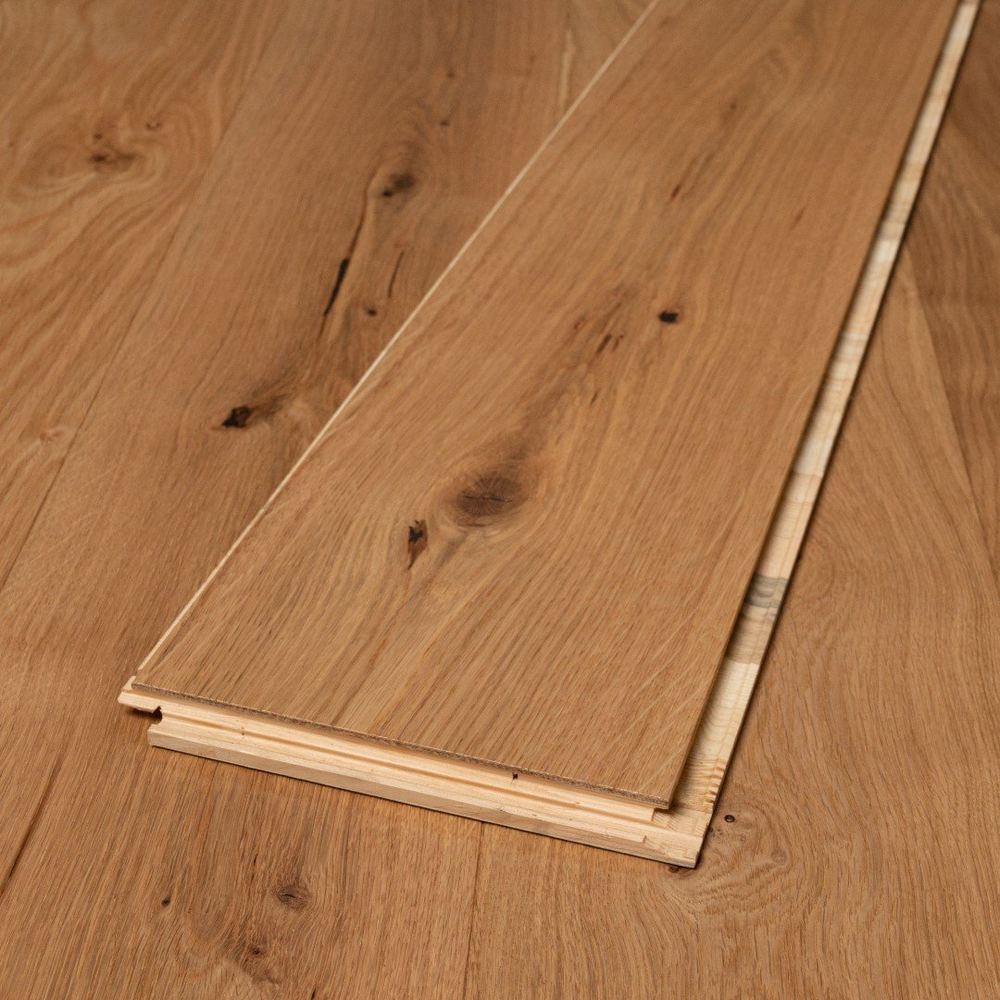 14mm Engineered Wood Straight Plank Click System Brushed Classic Lacquered / Lac Master Lock Wide Planks Mid Oak Classic