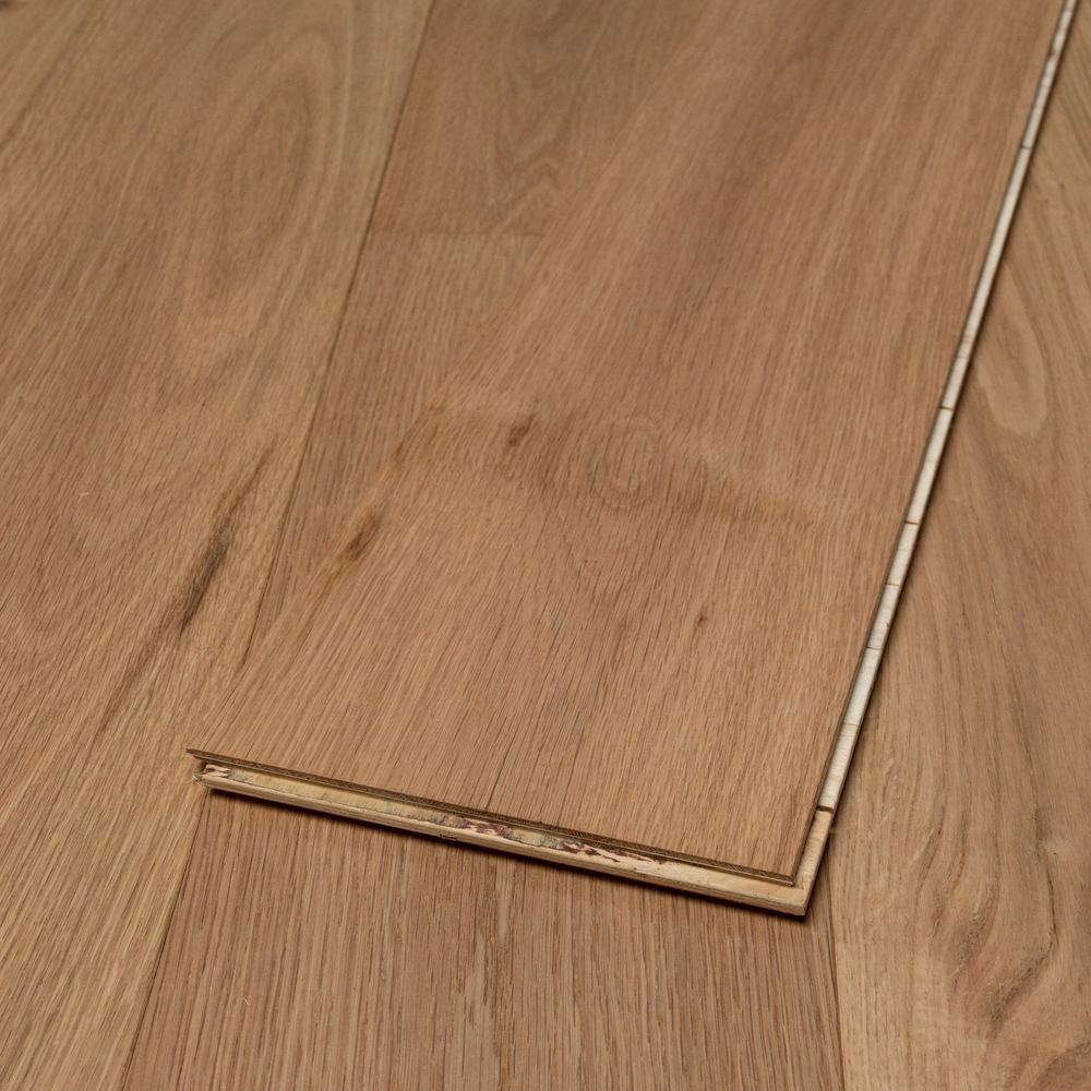 14mm Engineered Wood Straight Plank Tongue & Groove Brushed Classic Lacquered / Lac Master Line Wide Planks Mid Oak Classic