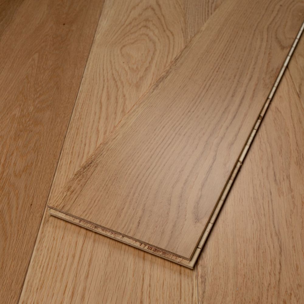 14mm Engineered Wood Straight Plank Tongue & Groove Lacquered / Lac Prime Master Supreme Wide Planks Mid Oak Classic