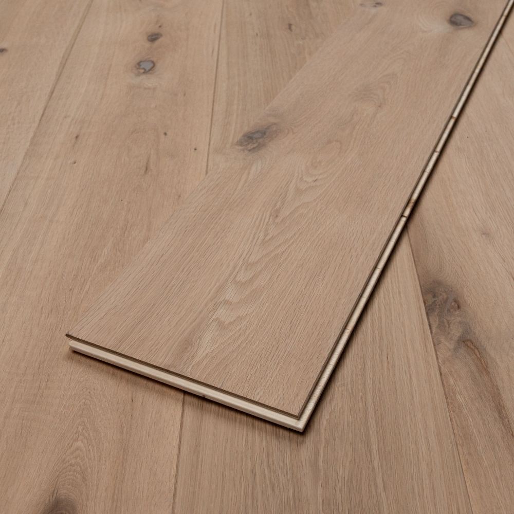 14mm Engineered Wood Straight Plank Tongue & Groove Classic Unfinished Unfinished Flooring Wide Planks Mid Oak Light