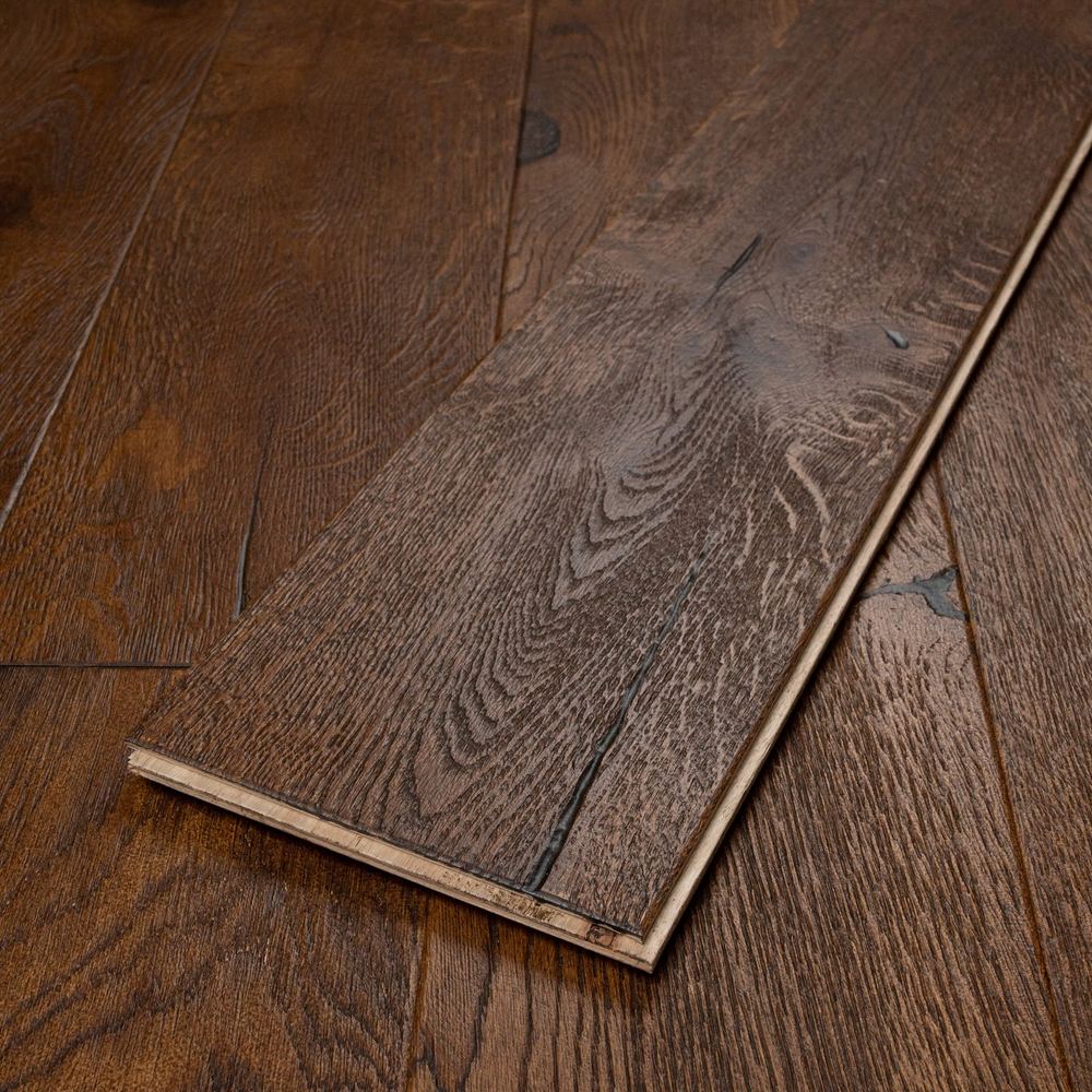 14mm Engineered Wood Straight Plank Tongue & Groove Antique Brushed Distressed Hard-Wax Oiled Heritage Collection Wide Planks Mid Oak Light
