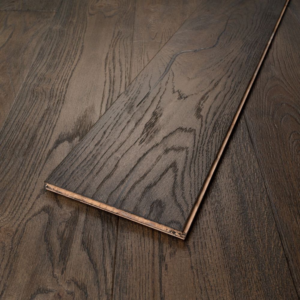 15mm Engineered Wood Straight Plank Tongue & Groove Brushed Distressed Lacquered / Lac Oiled Heritage Collection Wide Planks Charcoal/Black