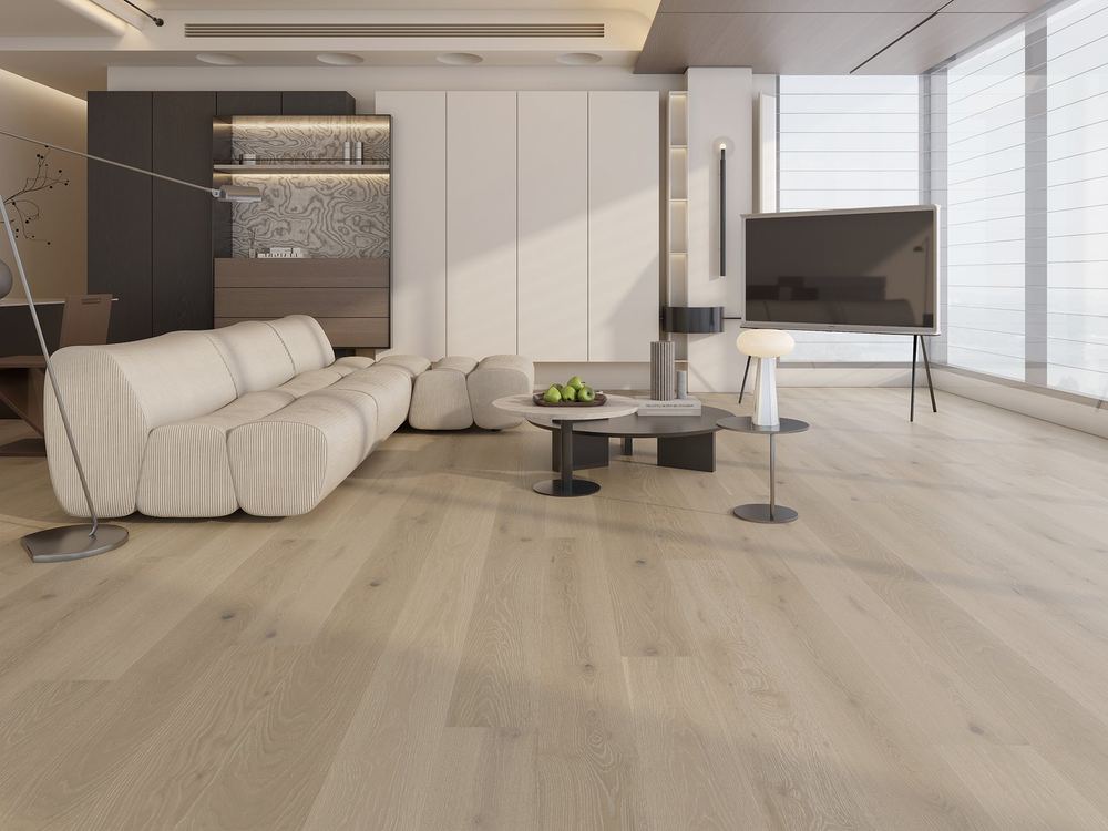 14mm Engineered Wood Straight Plank Tongue & Groove Washed Brushed Lacquered / Lac Vibrant Collection Wide Planks Cool Mid Grey