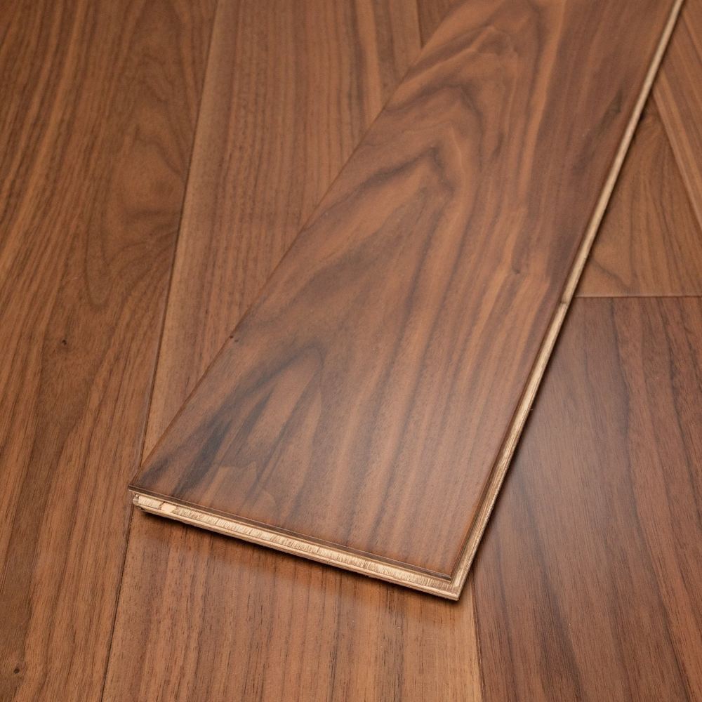 14mm Engineered Wood Straight Plank Tongue & Groove Walnut Lacquered / Lac Prestige Collection Dark Brown